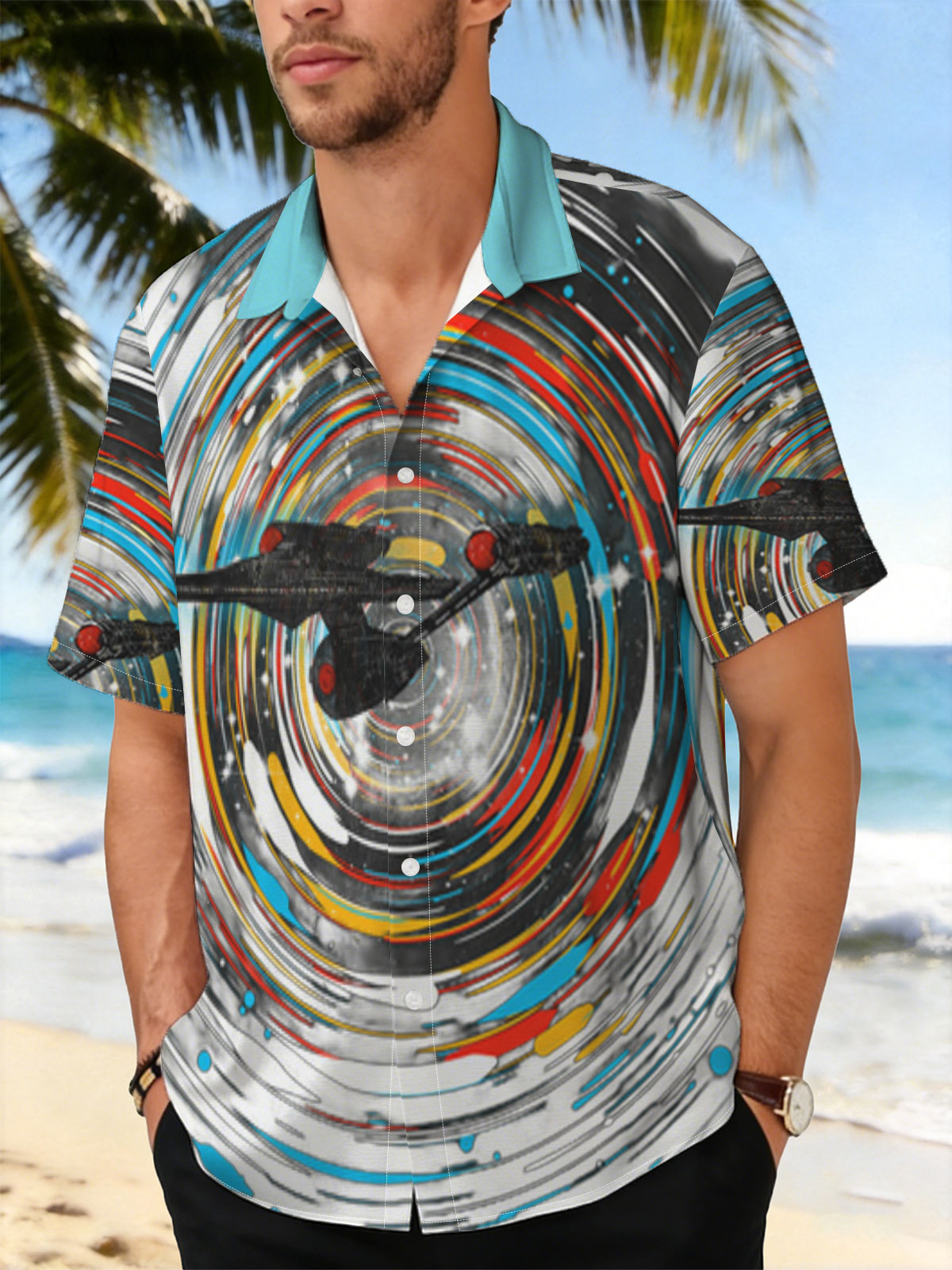 Star Trek Enterprise in Warp Speed Through Cosmic Vortex -  Shirt