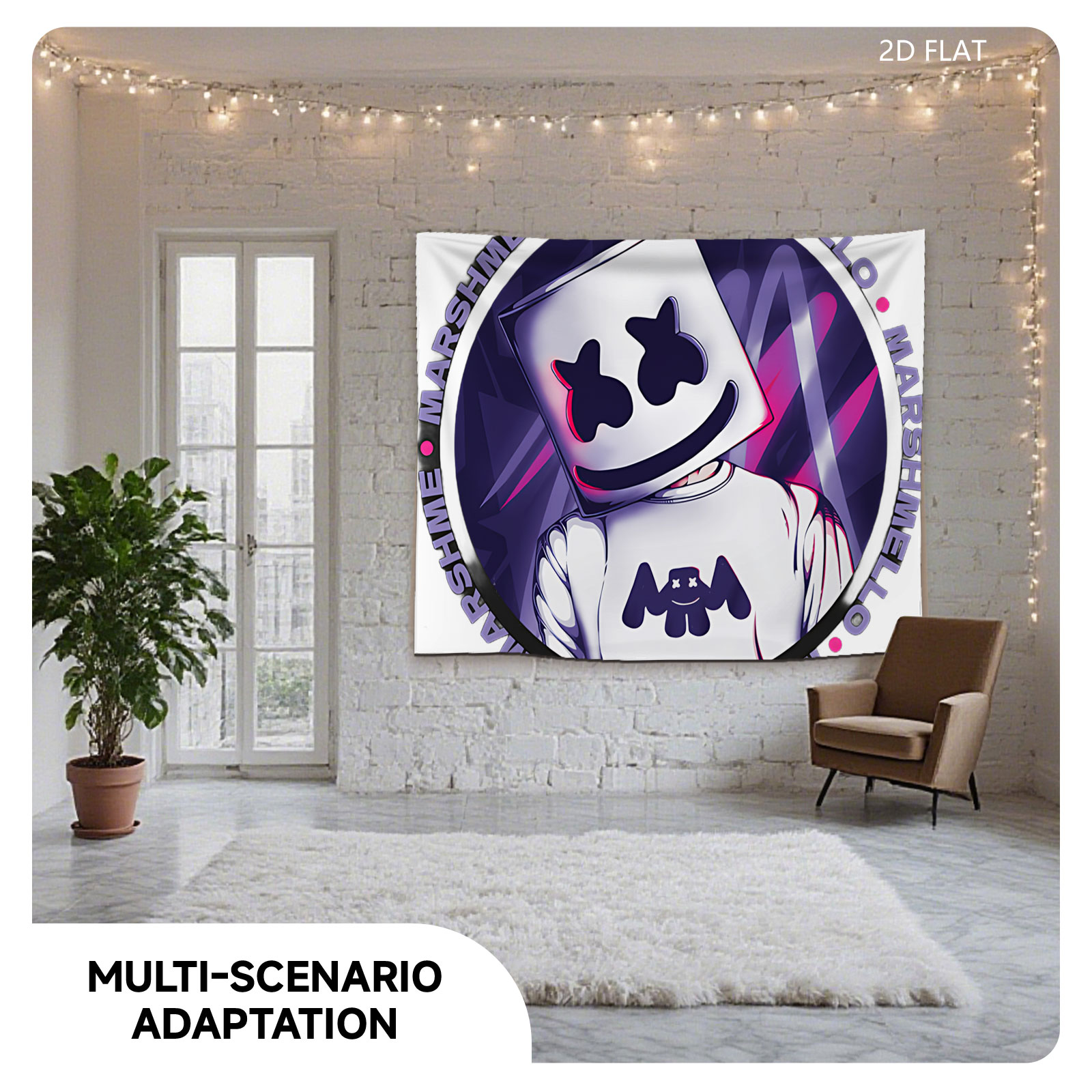 Marshmello - Iconic DJ with Signature Marshmallow Helmet and Logo Design - Tapestry