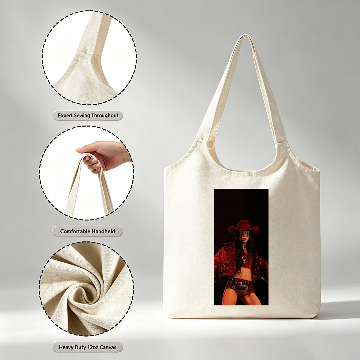 Dua Lipa in a Red Cowboy Outfit Performing on Stage - Canvas shoulder bags/