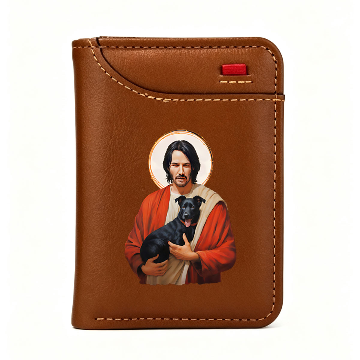Keanu Reeves as Jesus Holding a Black Dog - Vertical Style Wallet