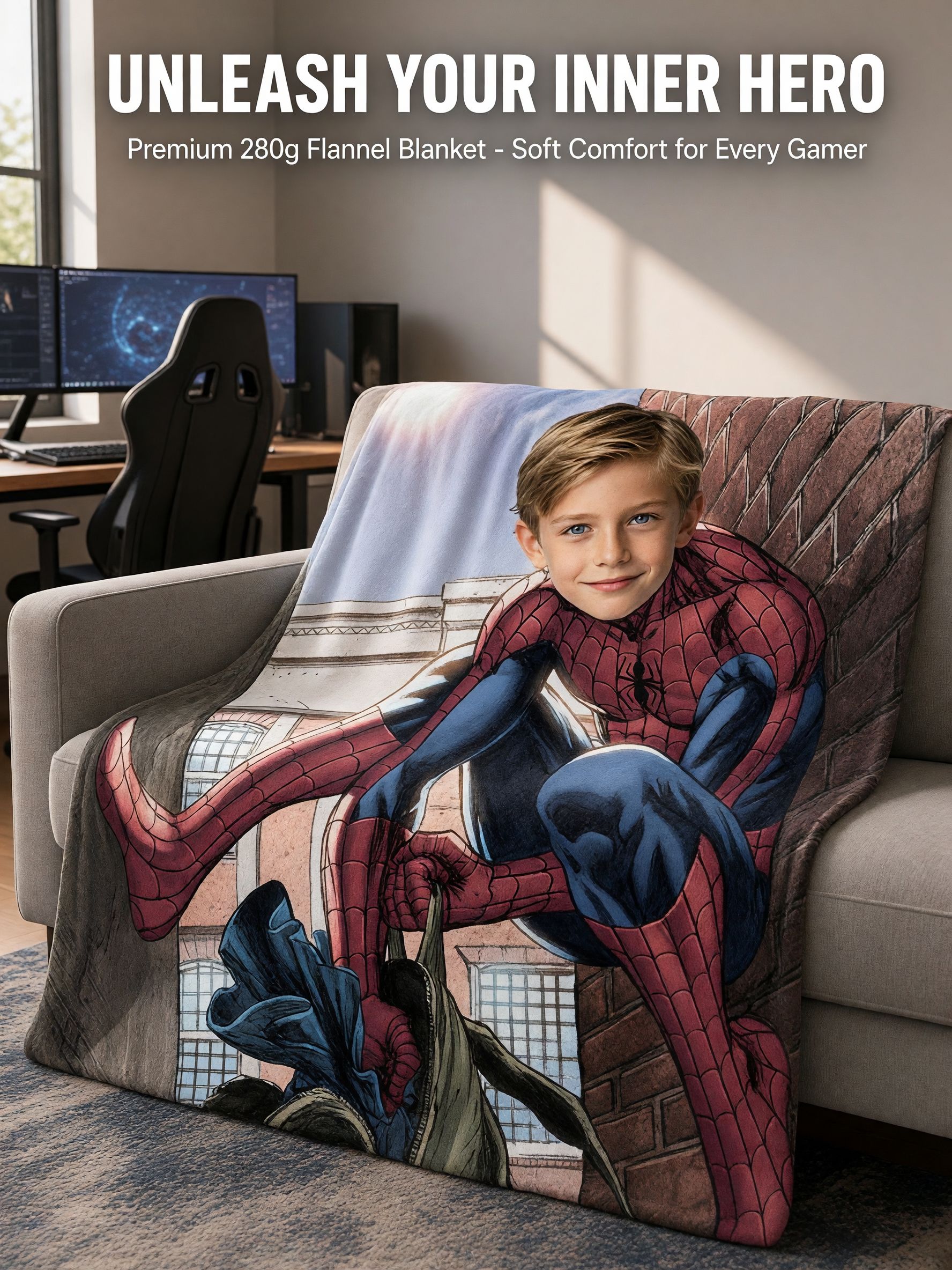 Custom Face Superhero Flannel Blanket, Ultra Soft Comic Portrait Throw, Ideal Personalized Gift for Kids and Comic Fans