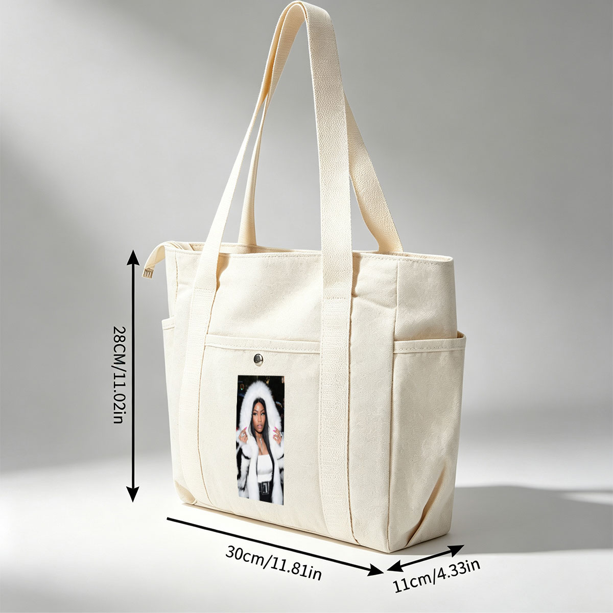 Nicki Minaj at Event Wearing White Fur Coat and Bold Pink Nails - Multi-pocket bags