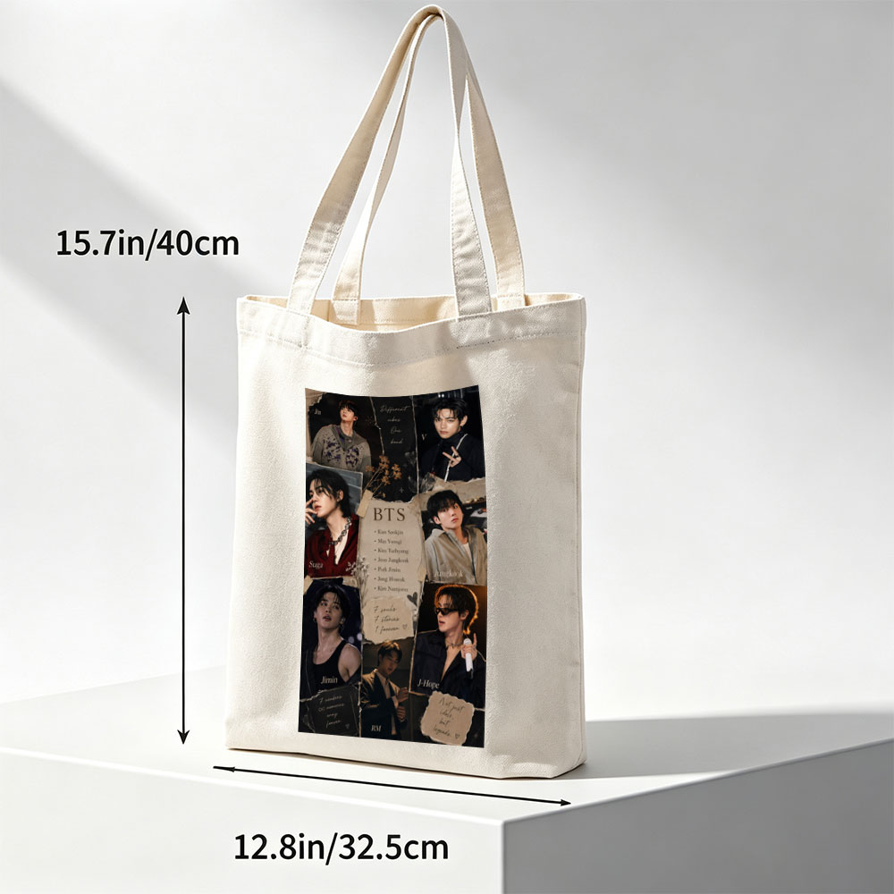 BTS Members in Various Stylish Poses and Expressions Collage - Canvas tote bags