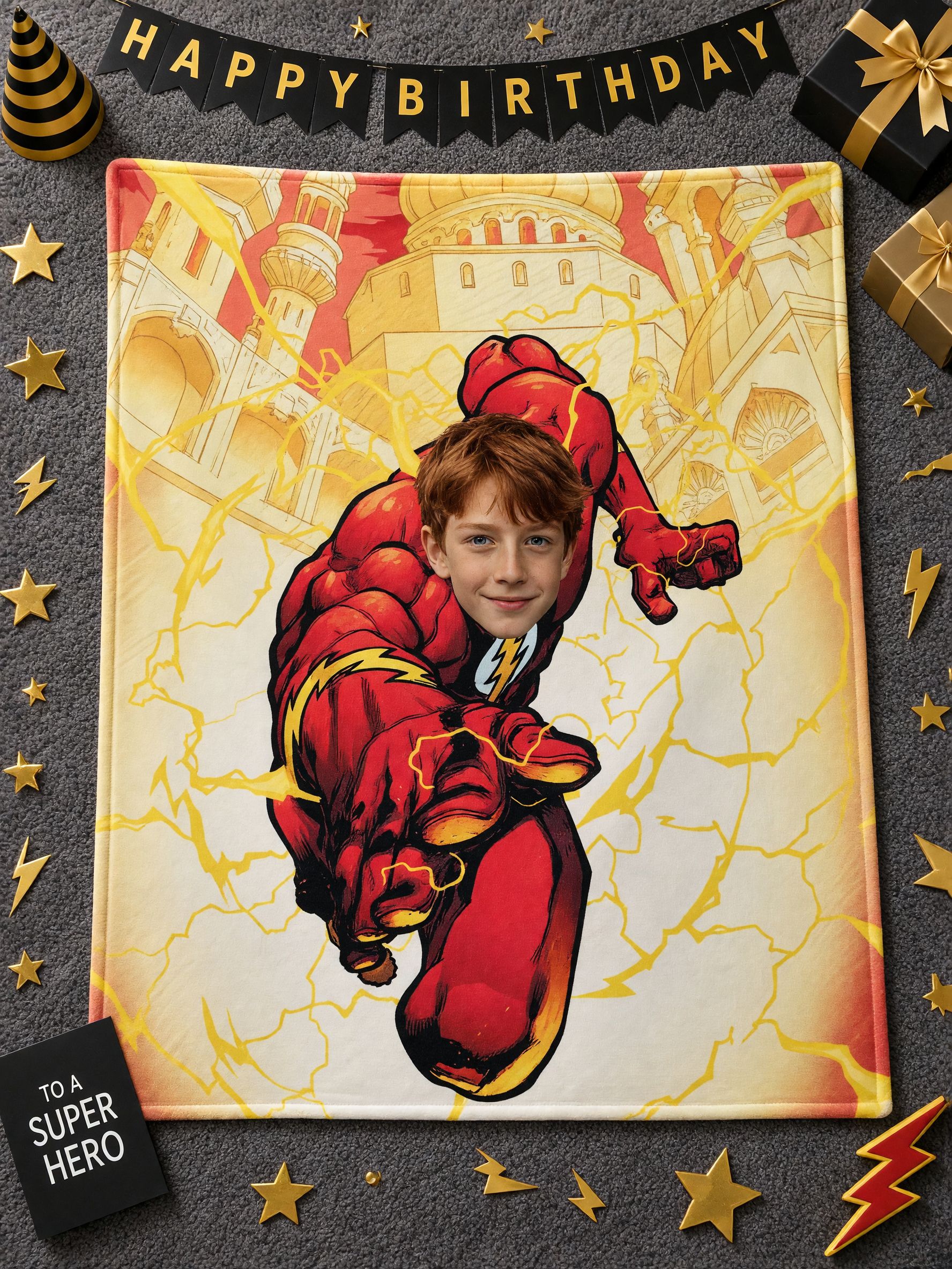 Custom Superhero Photo Face Blanket Ultra Soft Flannel Throw Personalized Comic Gift for Kids Couch Bed