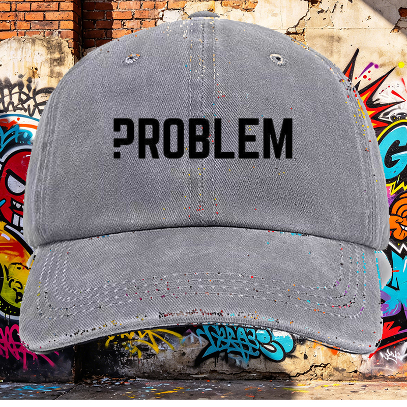 Men's Printed Washed Cap Problem Logo Design Casual Round Brim Summer Lightweight Cotton Hat for Outdoor Activities Urban Streetwear Style Adults