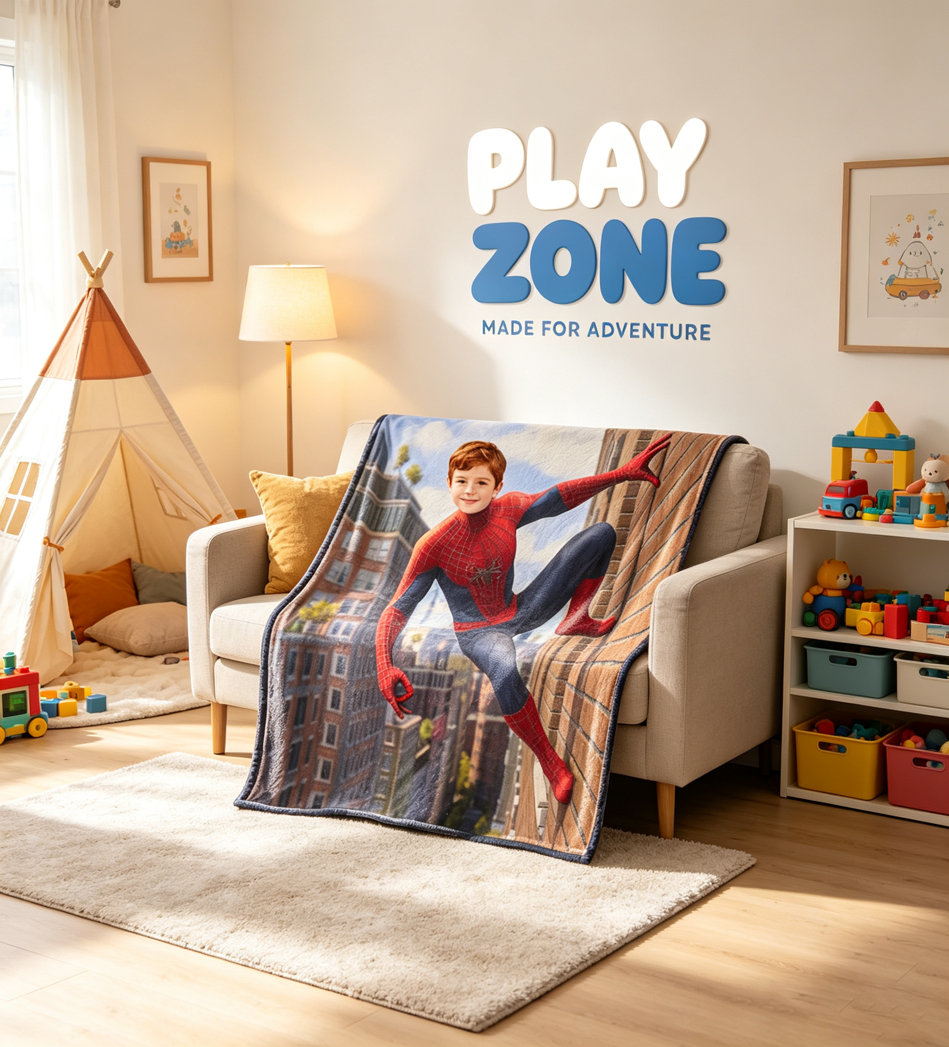 Custom Spider‑Man Personalized Photo Flannel Blanket | Make Your Kid A Superhero