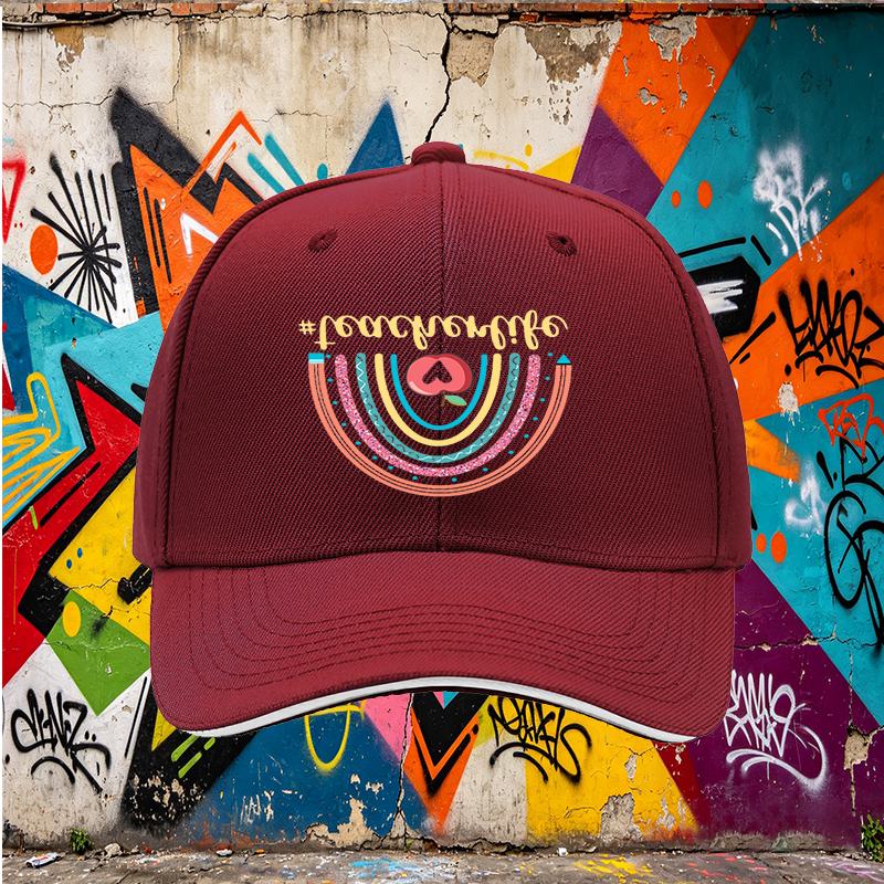 Unisex Classic Sandwich Hat with Rainbow Apple Teacherlife Print - Perfect for Teachers, Educators, and School Events - Ideal Gift for Teaching Professionals