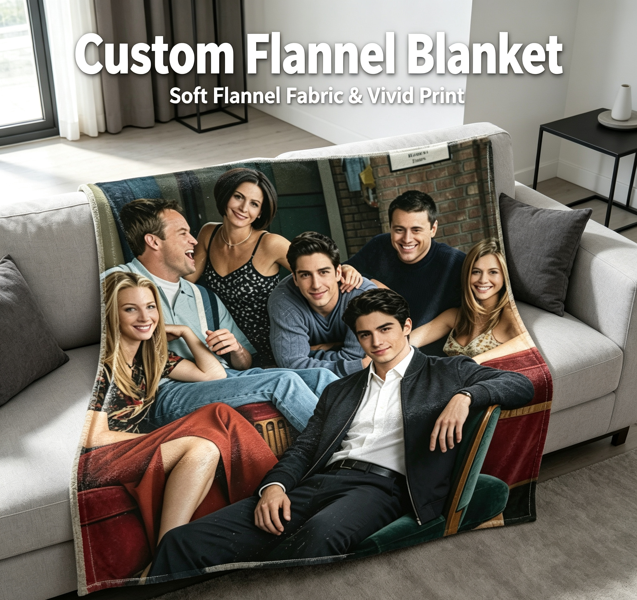 Custom Face Blanket Friends TV Show Cast Flannel Blanket Perfect for Couch Time Cozy Gift for Fans and Birthday Giveaway
