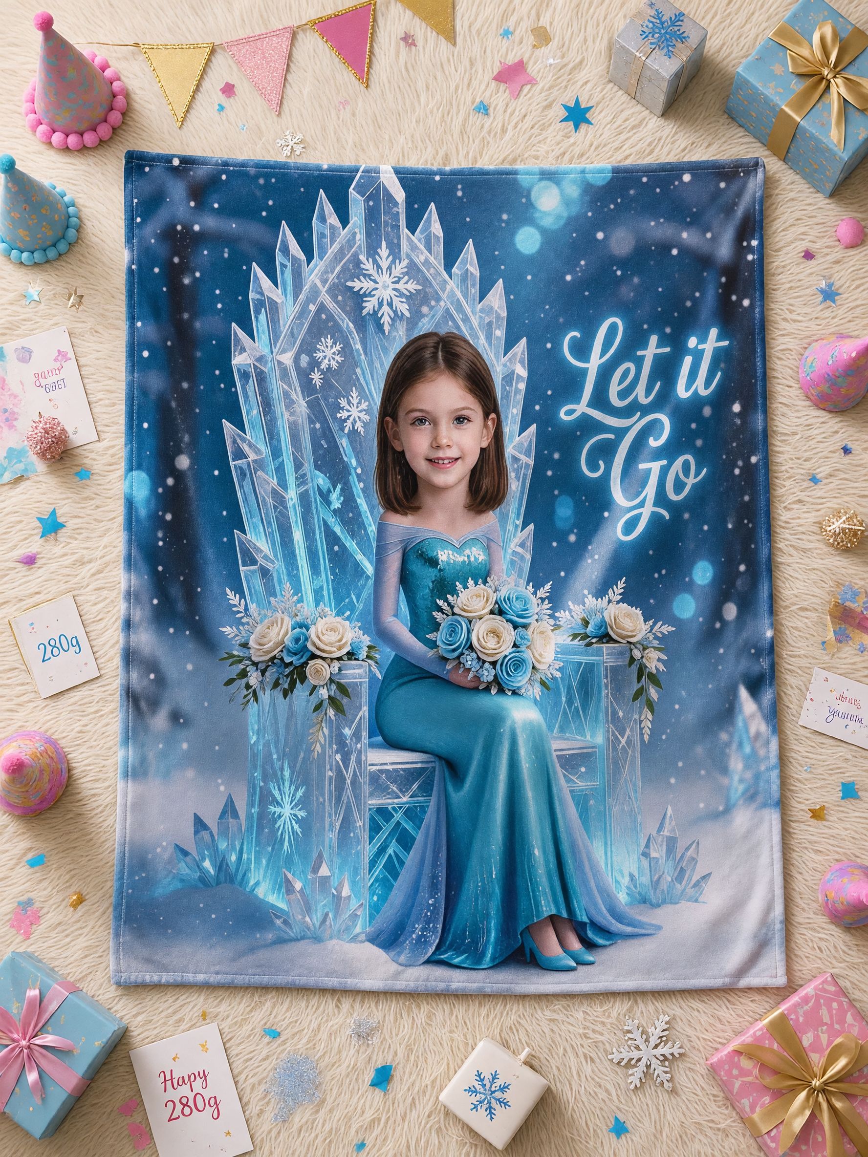 Custom Face Ice Princess Fleece Blanket, Personalized Photo Winter Throne Throw, Ideal Cozy Gift for Bed and Couch