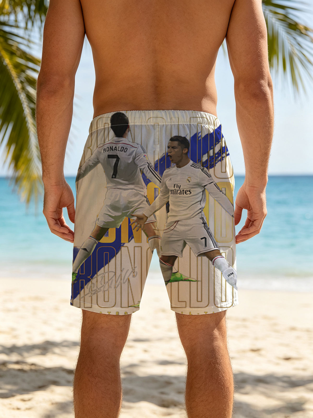 Cristiano Ronaldo Real Madrid 7 GOAT Football Legend -  Beach shorts