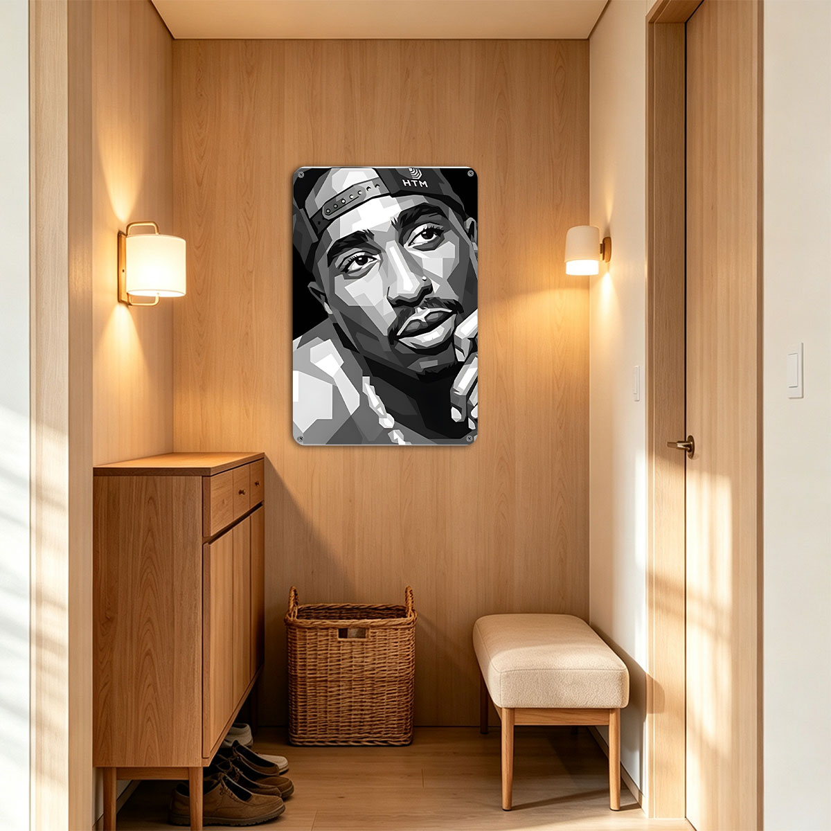 Pop Art Portrait of a Man Wearing HTM Cap and Chain Necklace - painting