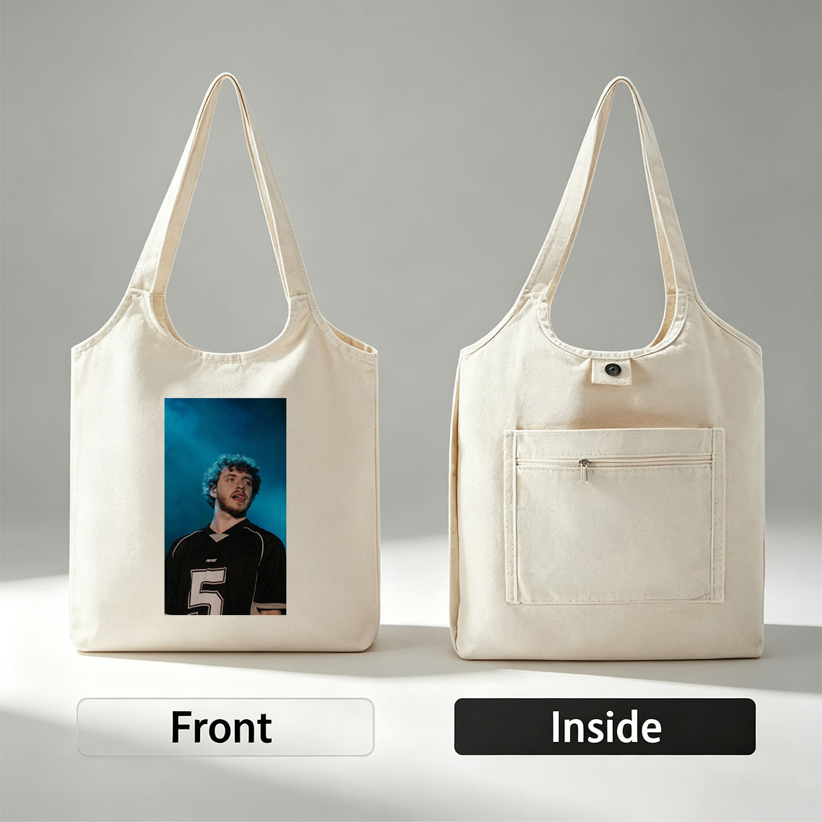 Lauv Performing on Stage in a Black Jersey with Number 5 - Canvas shoulder bags/