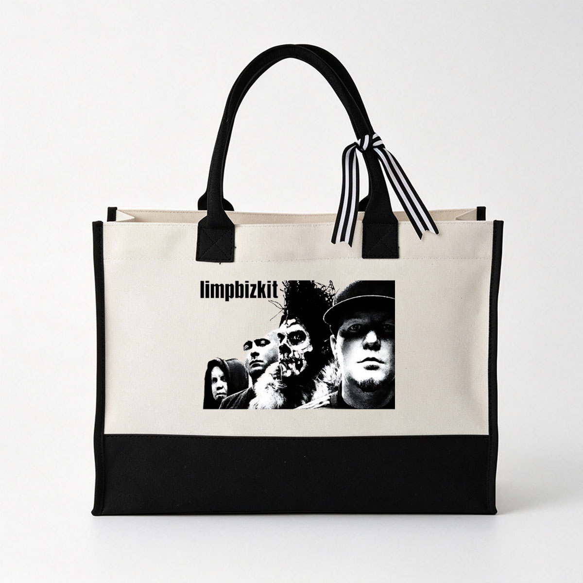 Limp Bizkit Band Members in Monochrome Artwork - Canvas patchwork gift tote bag