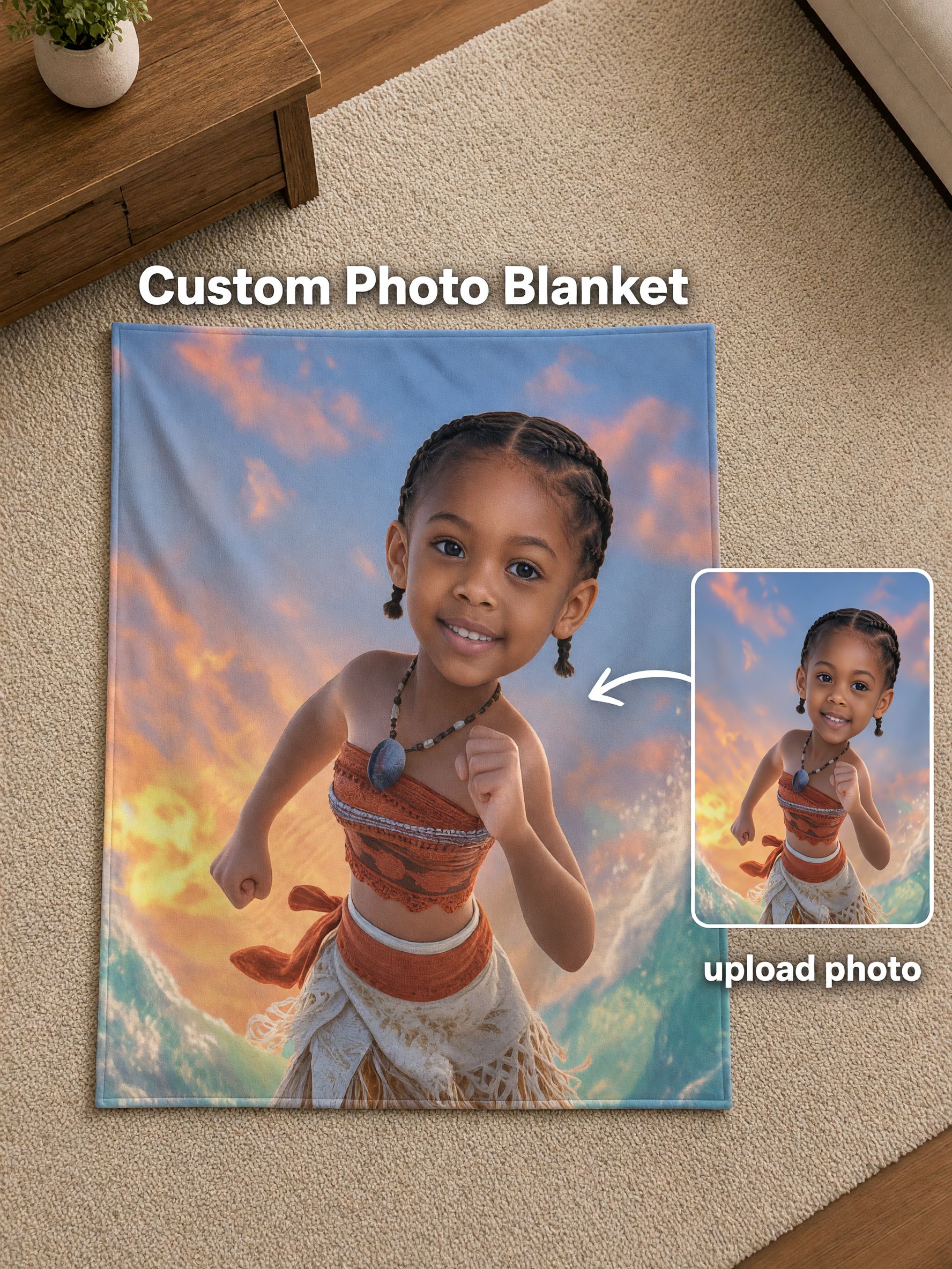 Custom Photo Face Flannel Blanket, Personalized Island Hero Plush Throw, Skin-Friendly Fleece, Ideal Birthday Gift