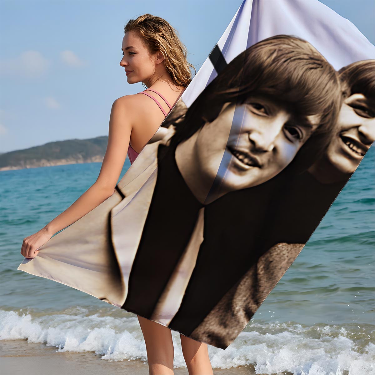 The Beatles: John, Paul, George, and Ringo in a classic pose - Beach towels
