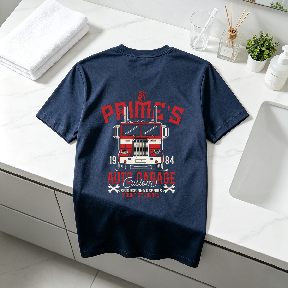 Transformers Optimus Prime Auto Garage T-Shirt Design - Tee