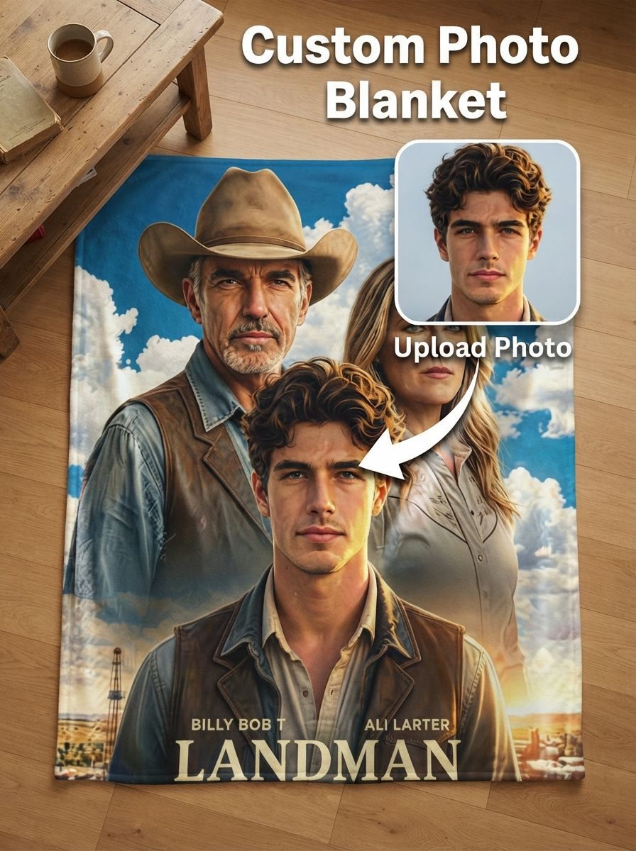 Custom Photo Face Blanket Personalized Western Portrait Flannel Throw Ultra Soft Anti-Pilling Cozy Warm Gift For Bed