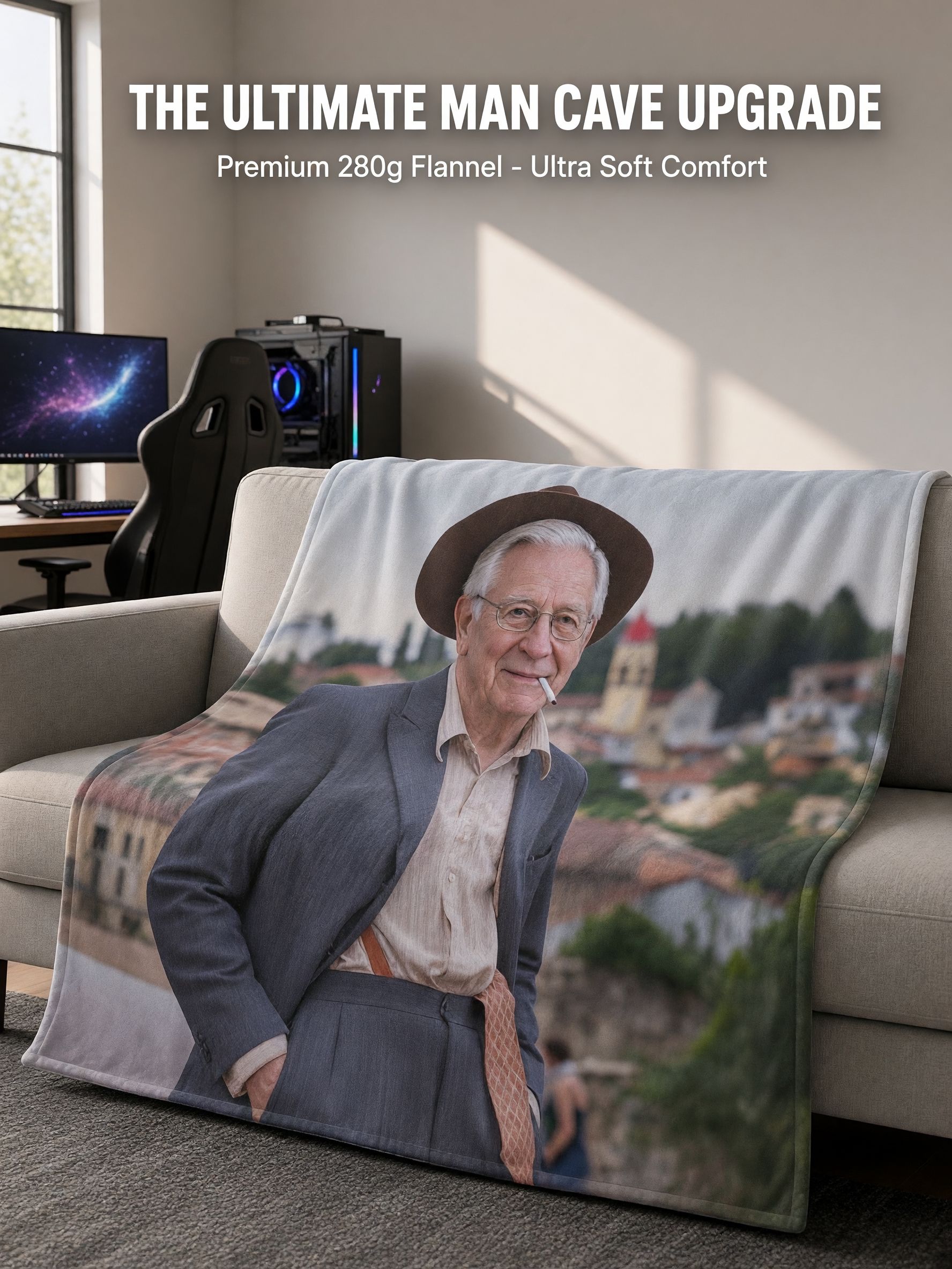 Personalized Photo Blanket Custom Face Portrait Soft Flannel Fleece Throw, Ideal Cozy Keepsake Gift