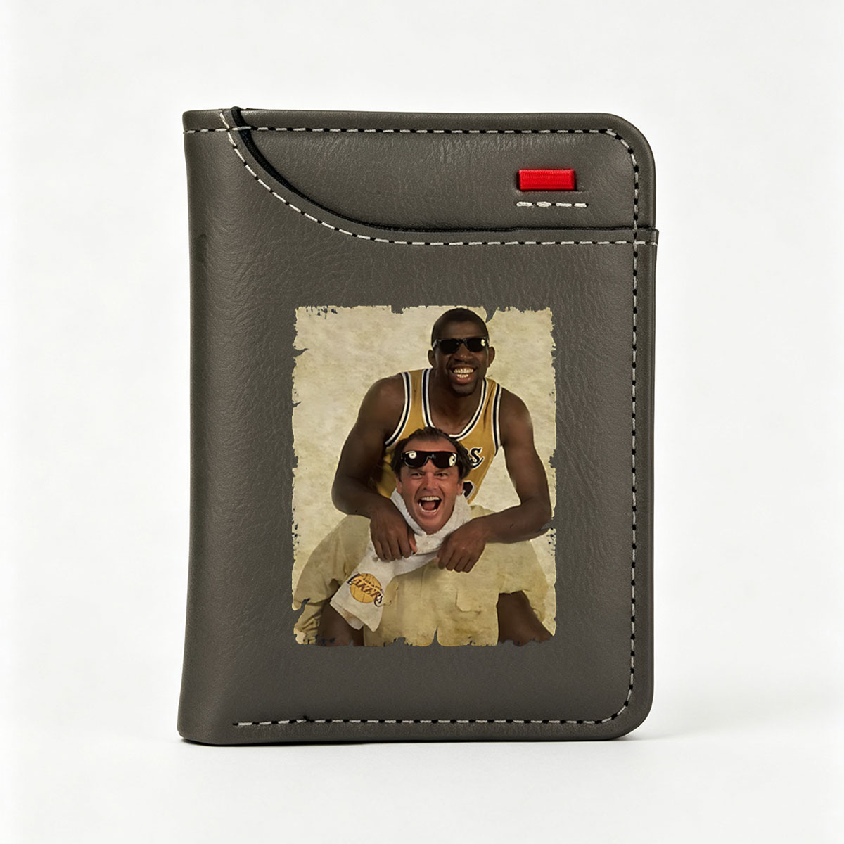 Magic Johnson and Jack Nicholson in Lakers Gear, Playful Pose - Vertical Style Wallet