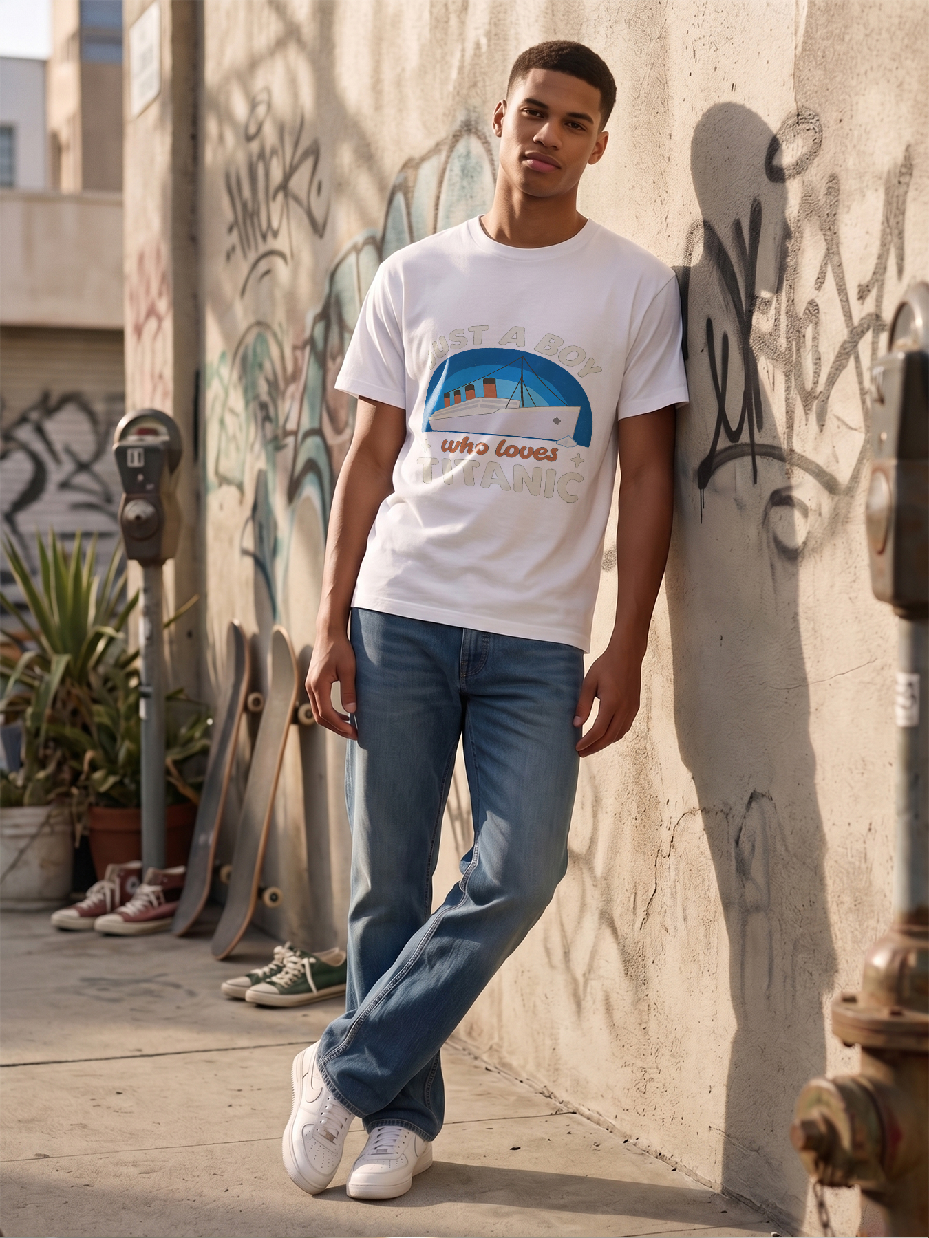 Men's Printed T-Shirt Just a Boy Who Loves Titanic Graphic Design Casual Round Neck Summer Lightweight Breathable Short Sleeve Tee for Titanic Fans and Movie Enthusiasts