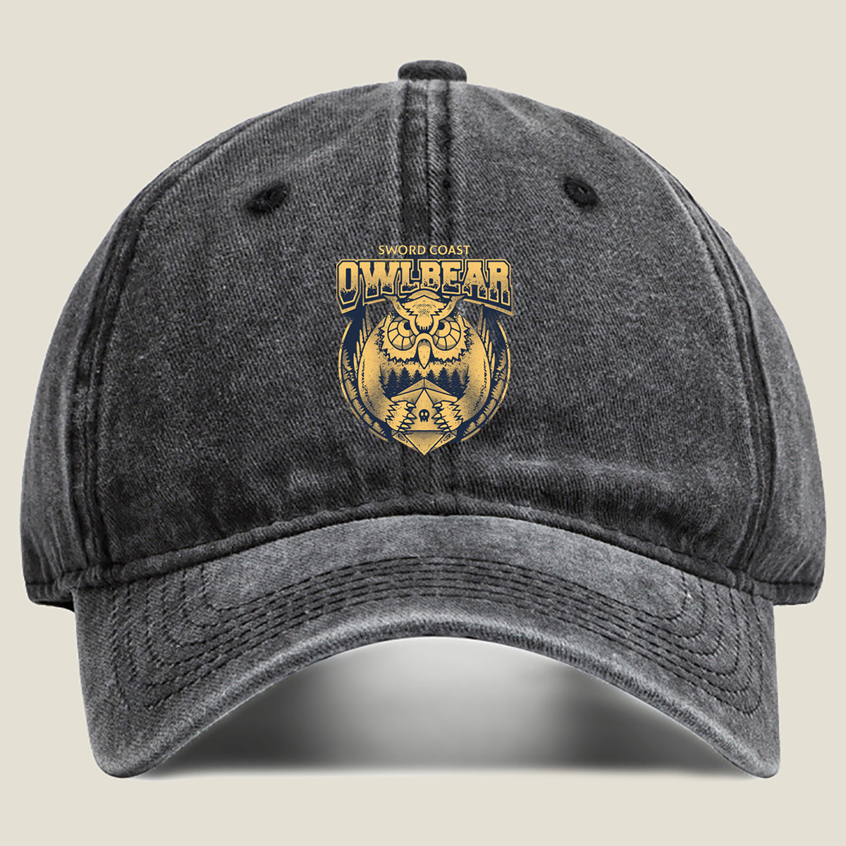 Sword Coast Owlbear: Fantasy Creature Emblem - Washed Denim - Baseball Cap