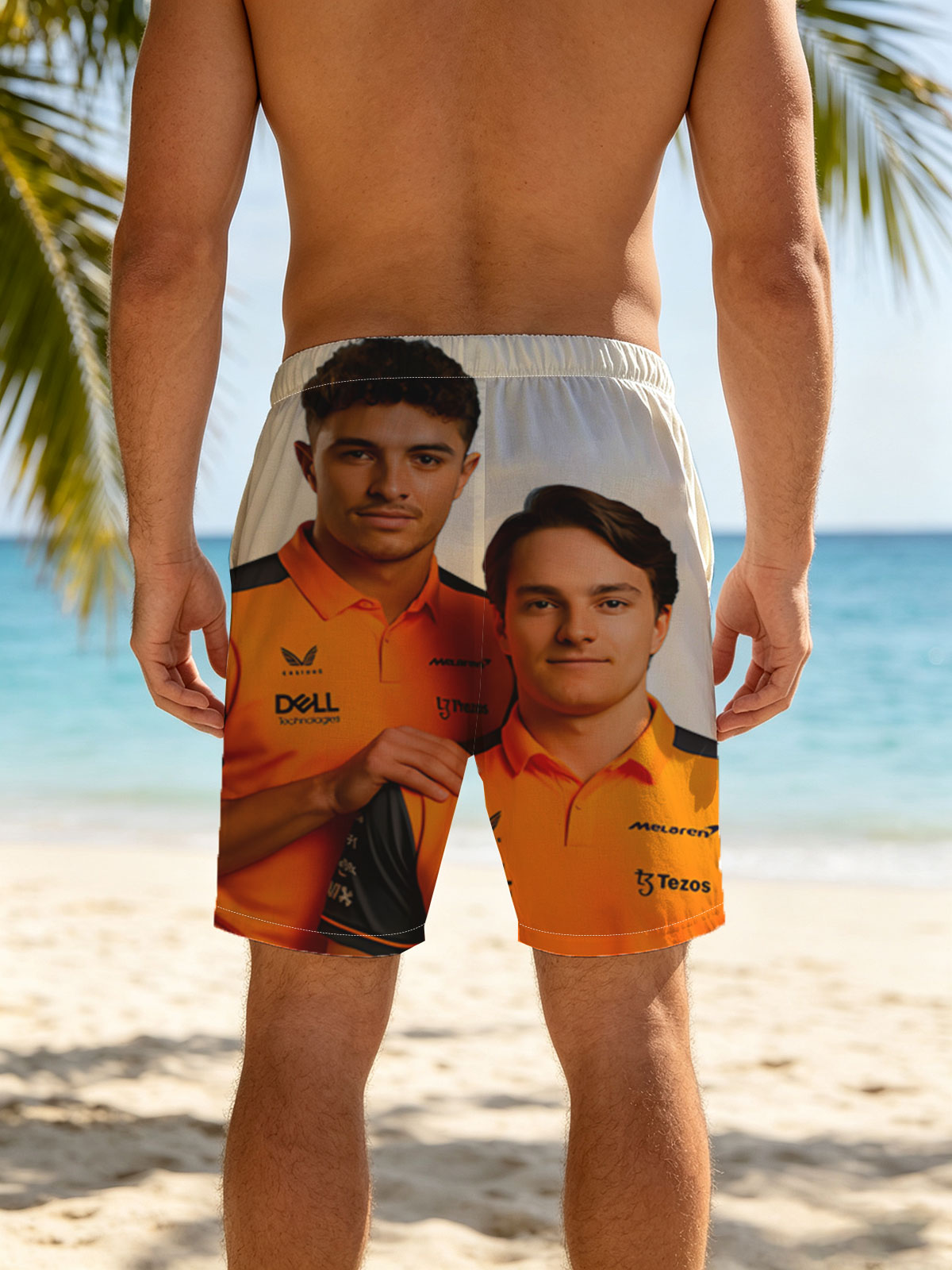 McLaren F1 Drivers in Team Polos, Featuring Dell and Tezos Sponsorship -  Beach shorts