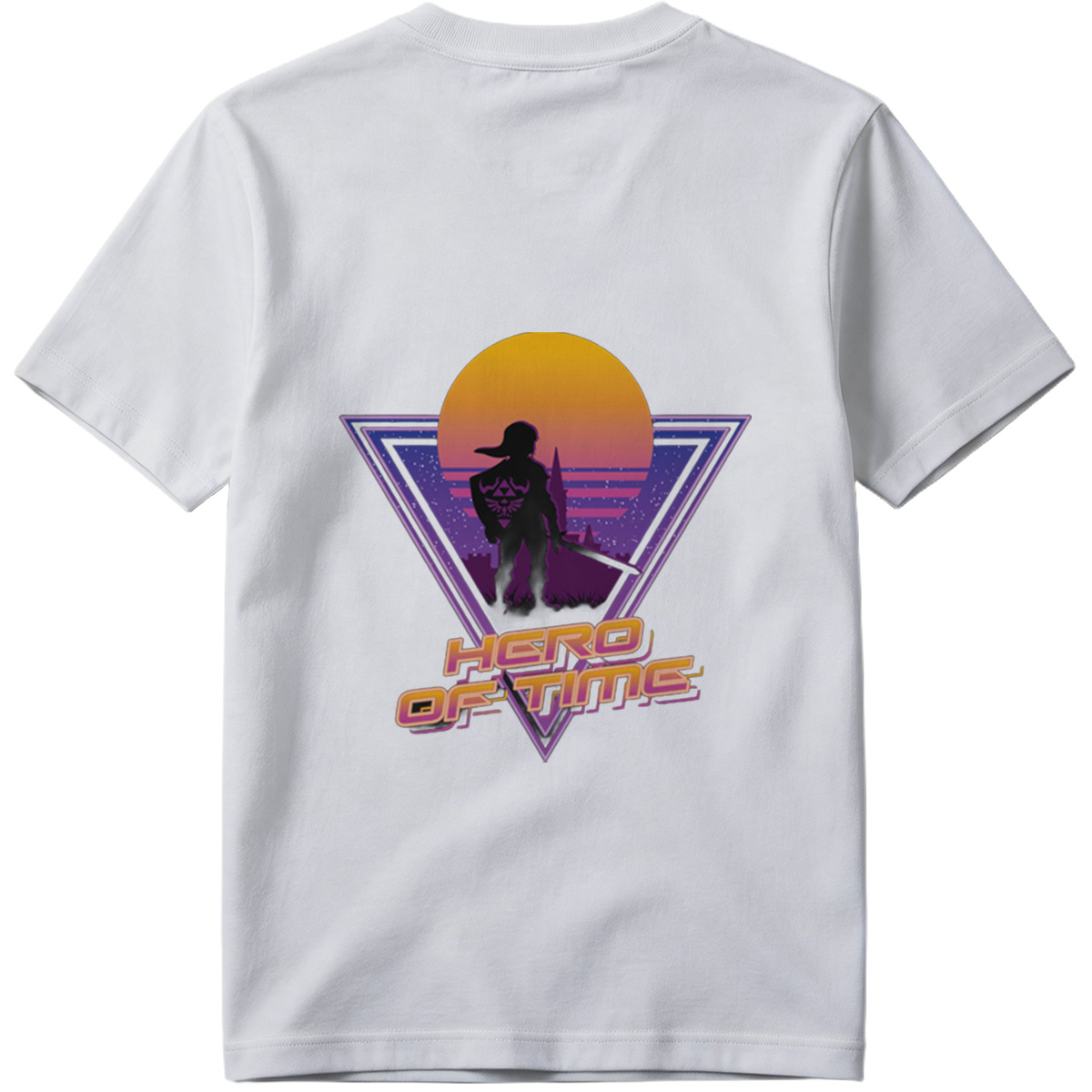 Hero of Time: Link Silhouette in Retro Sunset Scene - Tee