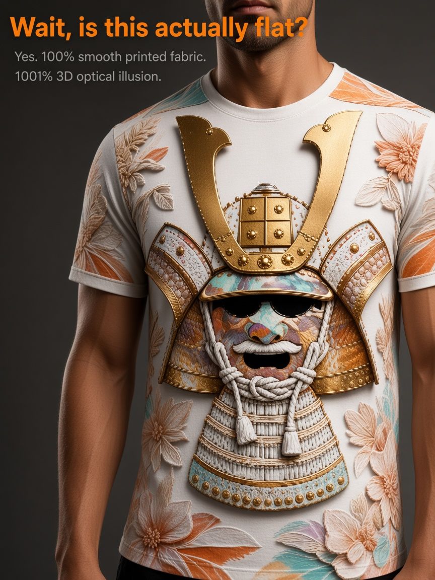 Golden Samurai Armor 3D Optical Illusion Graphic Tee Breathable Athletic Mesh T-Shirt for Casual and Sports Wear