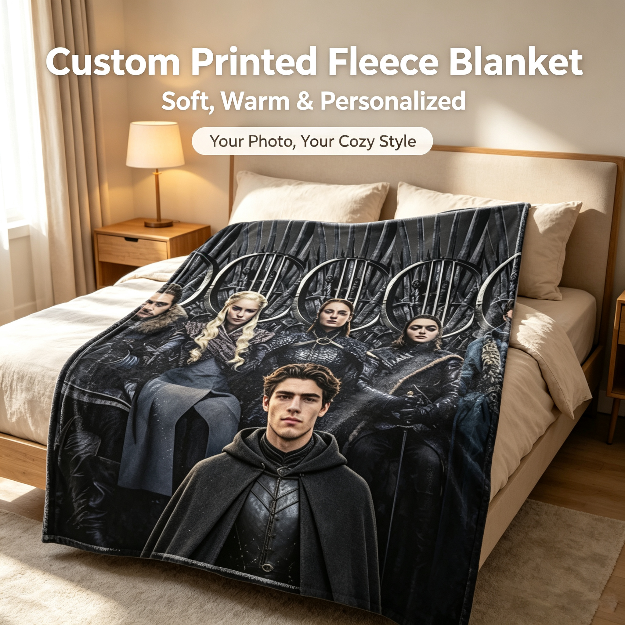 Custom Face Blanket Game of Thrones Characters Iron Throne Flannel Blanket Perfect for Fans and Cosplay Gifts and Giveaways