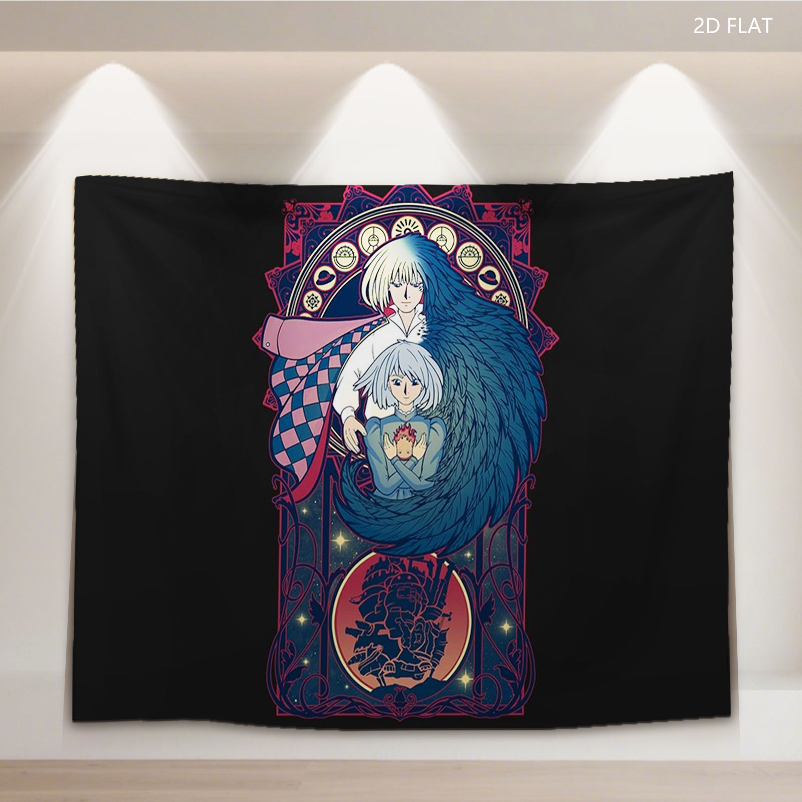 Yuno Gasai and Yuki Nagato in a mystical embrace, framed by celestial symbols and a glowing heart, from the anime 