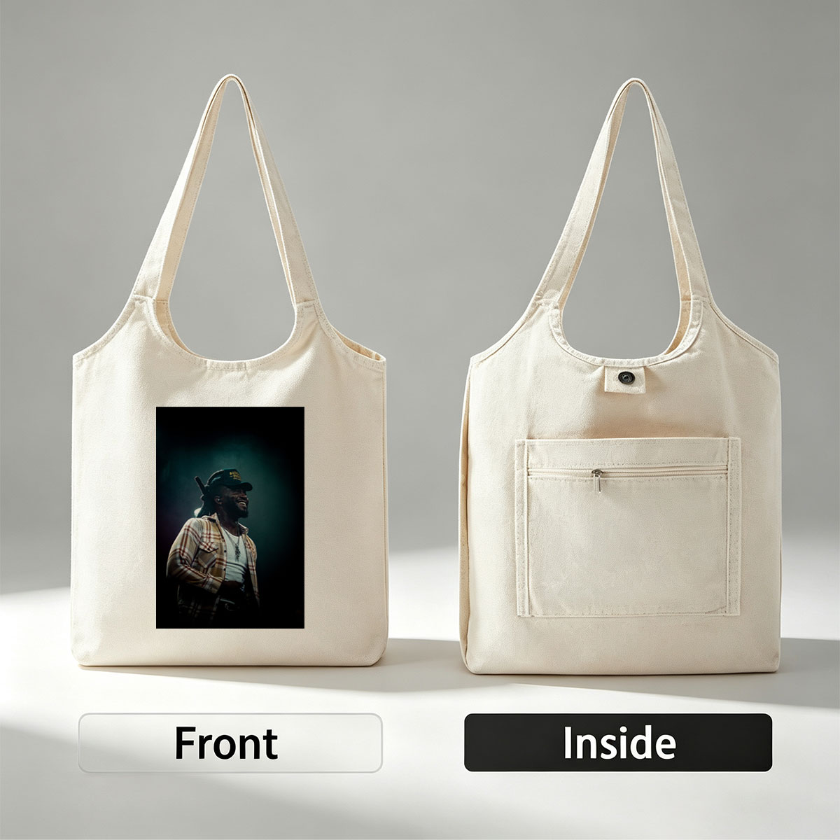 Burna Boy on Stage Performing with a Smile in a Plaid Shirt and Cap - Canvas shoulder bags/