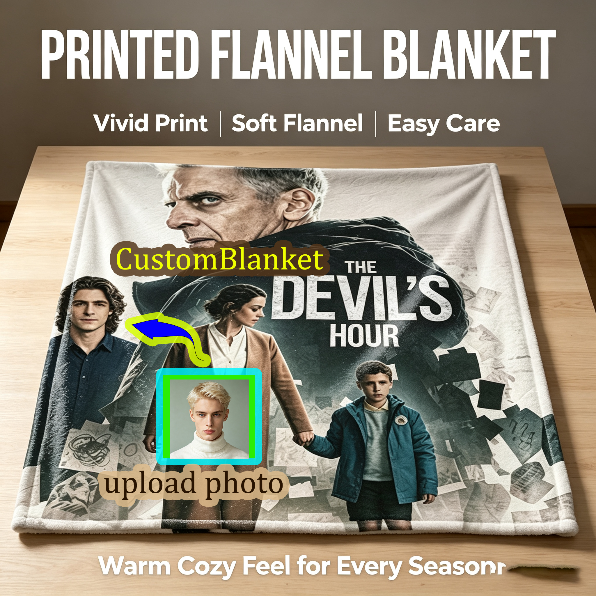 Custom Face Blanket The Devil's Hour Flannel Blanket Movie Poster Design Cozy Home Decor Gift for Fans