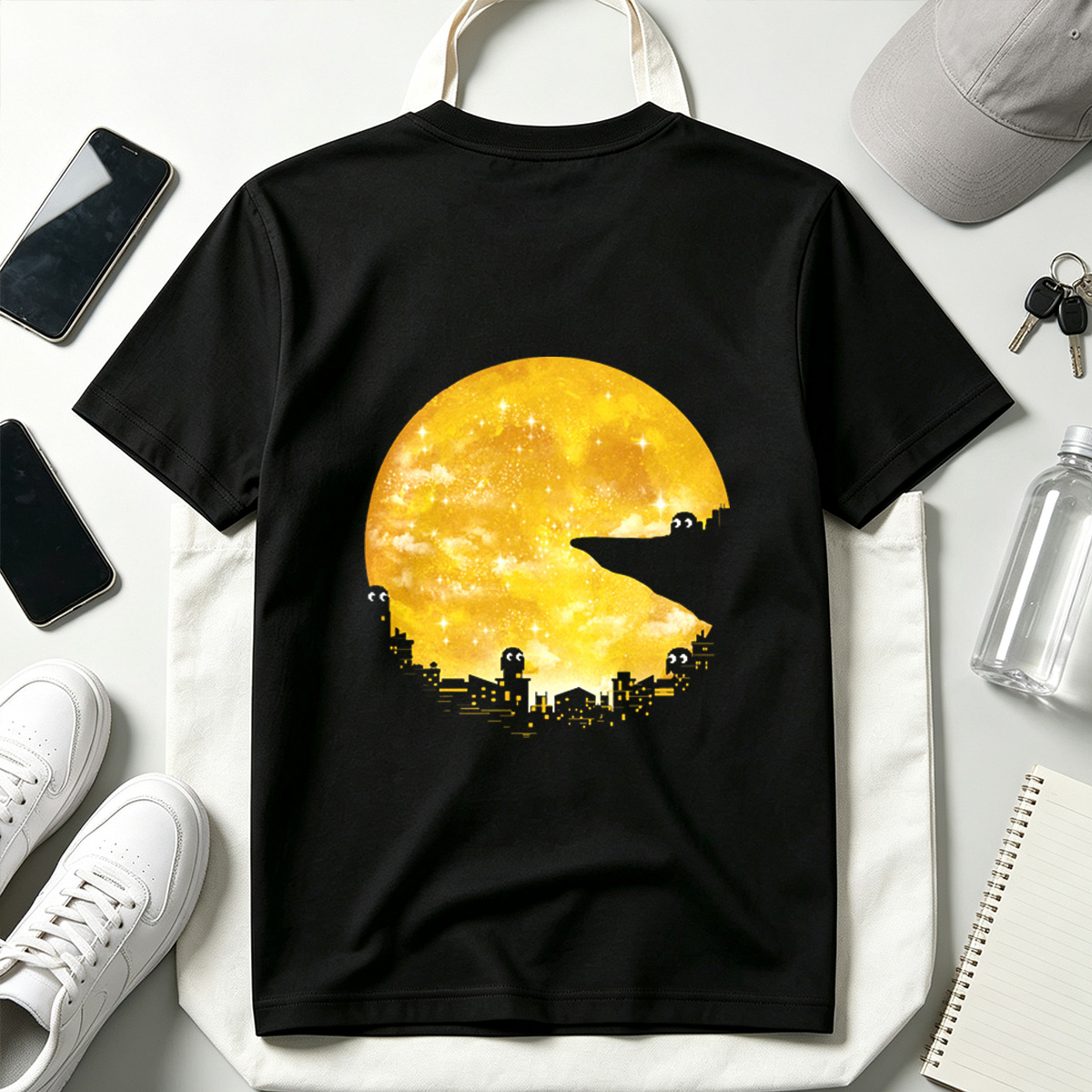 Pac-Man Cityscape Under the Moon - Tee