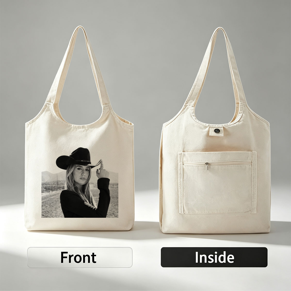 Maren Morris in Cowboy Hat Outdoors Black and White Portrait - Canvas shoulder bags/
