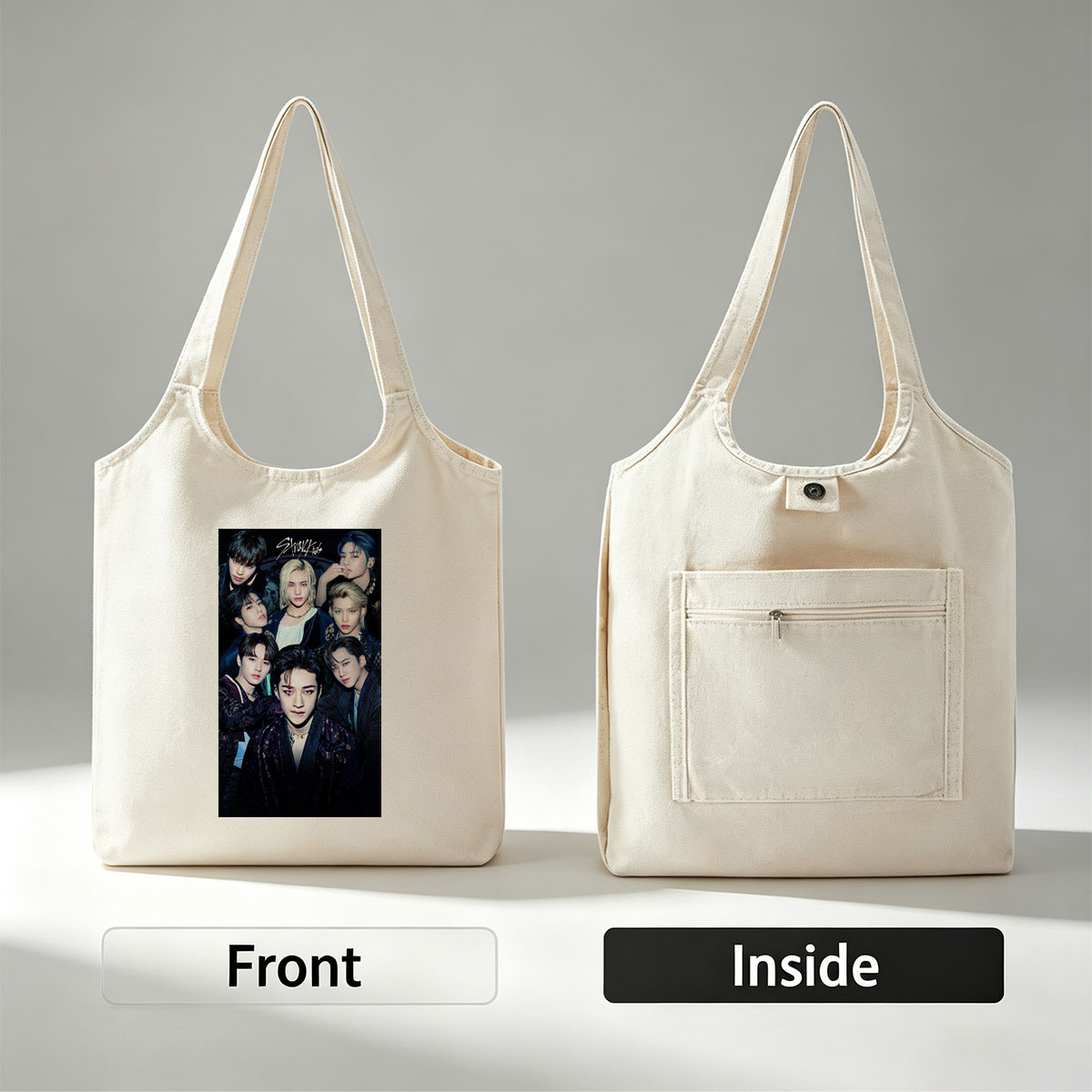 Stray Kids Group Portrait in Dark Elegant Attire with Intense Expressions - Canvas shoulder bags/