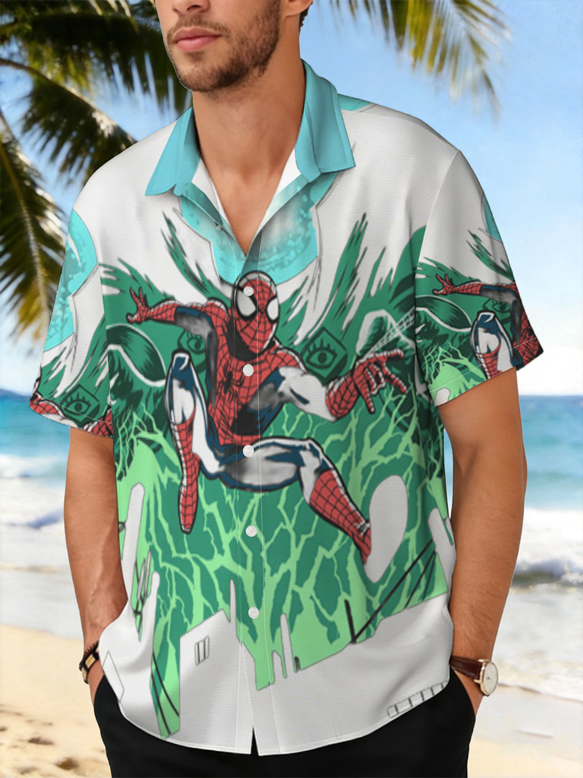 Spider-Man Swings Through the City Under a Glowing Moon -  Shirt