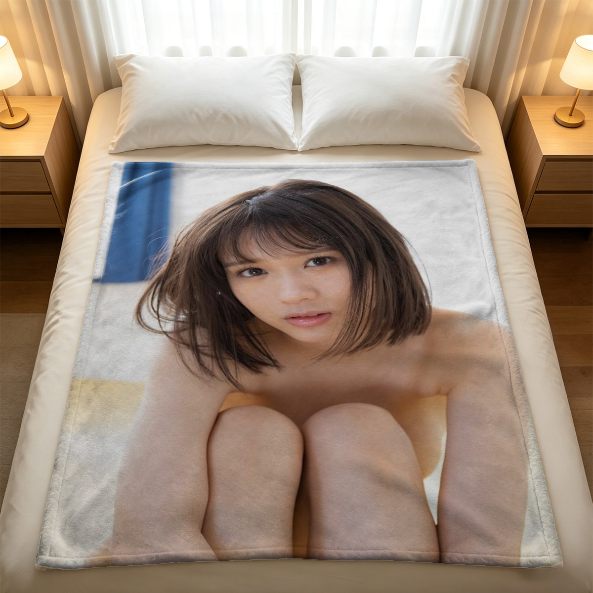 Redhead beauty nude on sofa. - Blanket