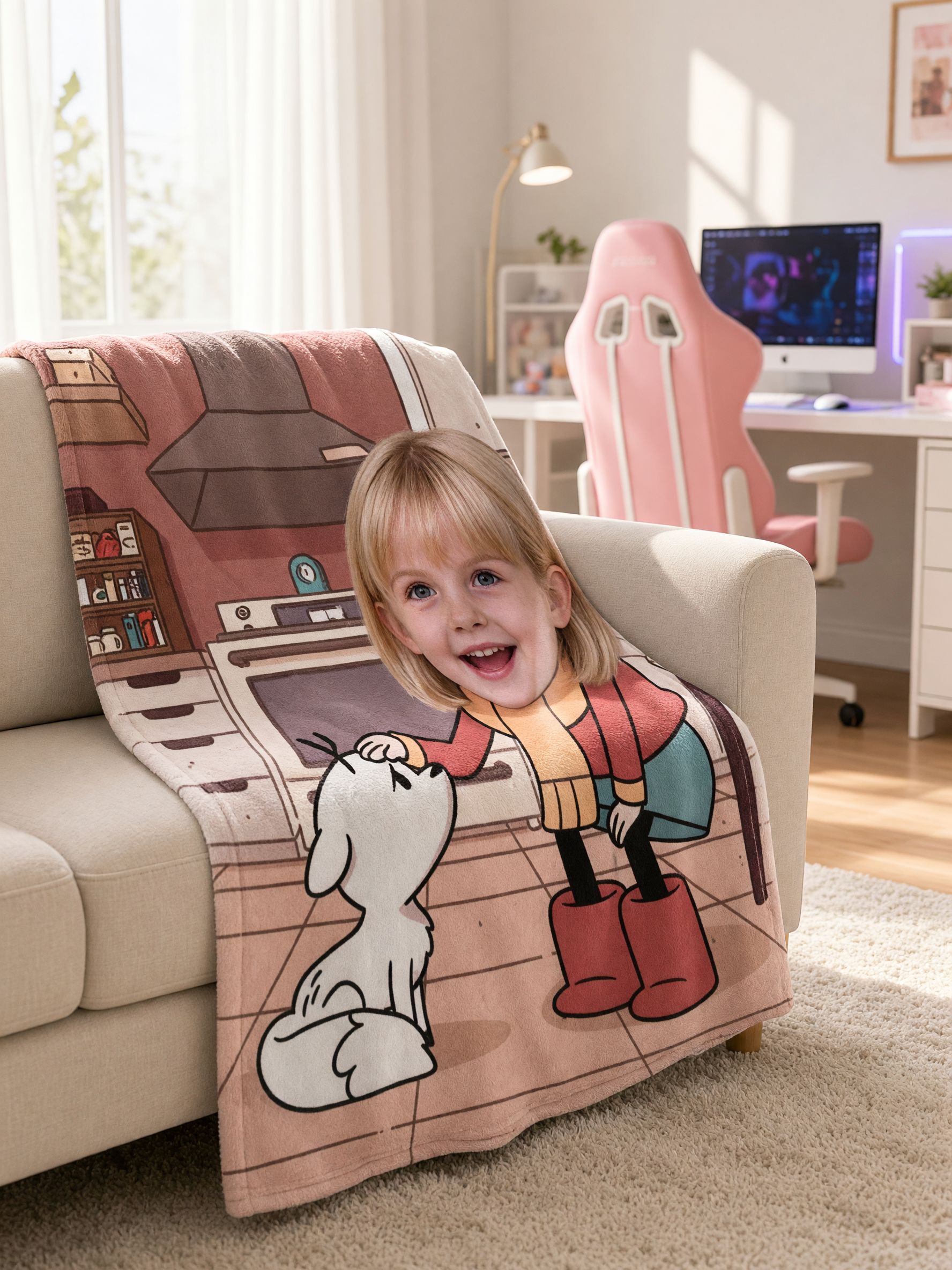 Custom Face Photo Blanket, Personalized Cartoon Portrait Flannel Fleece Throw, Cozy Couch Bed Gift