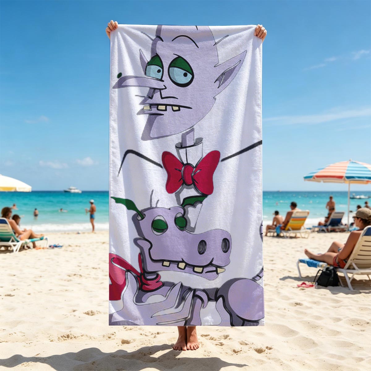 Squidward and Squidward's Pet in Formal Attire - Beach towels