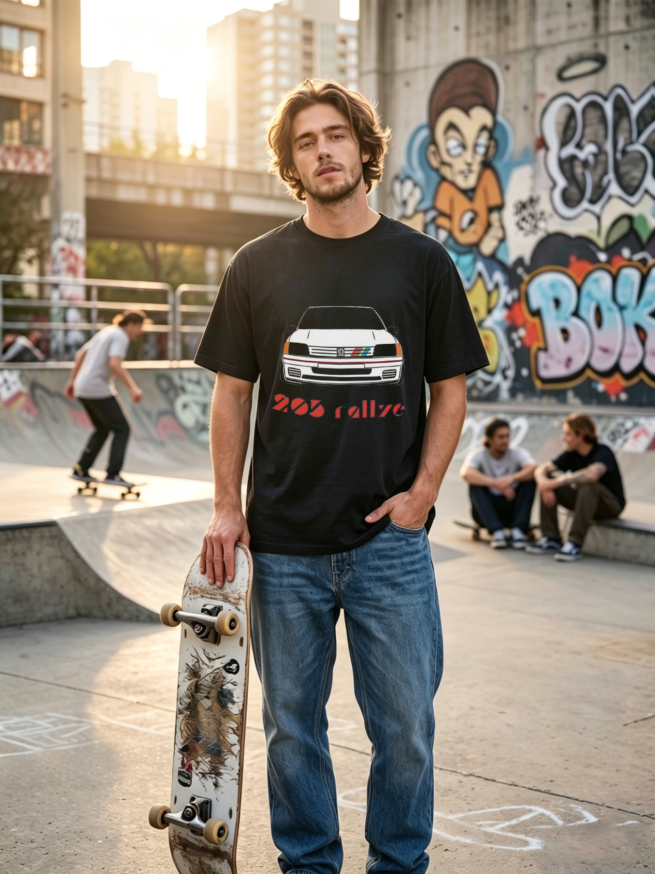 Men's Printed T-Shirt Featuring 205 Rallye Car Graphic and Text, Casual Round Neck Summer Lightweight Breathable Short Sleeve T-Shirt for Car Enthusiasts and Motorsport Fans