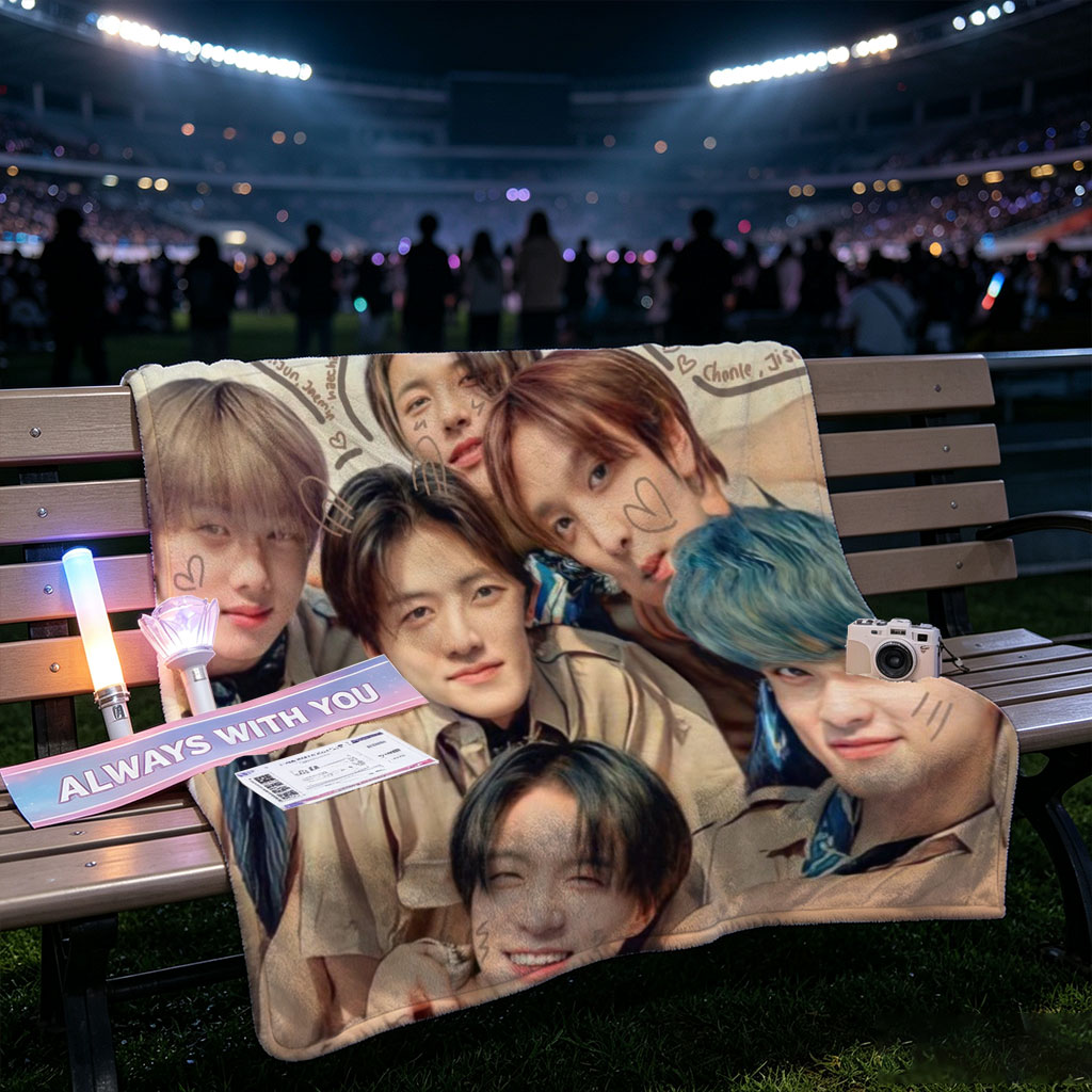 NCT Dream Group Photo with Handwritten Notes and Heart Drawings on Lined Paper Background - Blankets