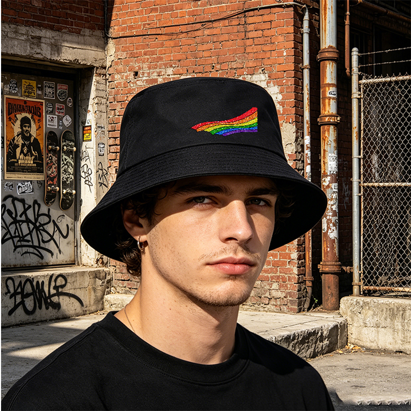 Unisex Classic Bucket Hat with Glitter Rainbow Print Design - Perfect for Outdoor Activities, Beach, Travel, and Casual Wear - Ideal for Adults Seeking Fashionable and Comfortable Sun Protection
