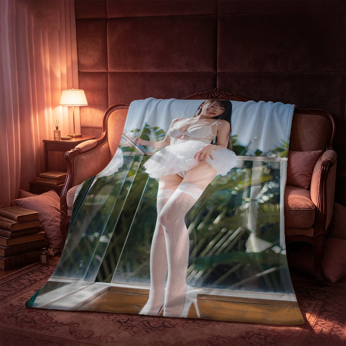 Nude Woman on Rocky Shore by the Ocean - Blanket