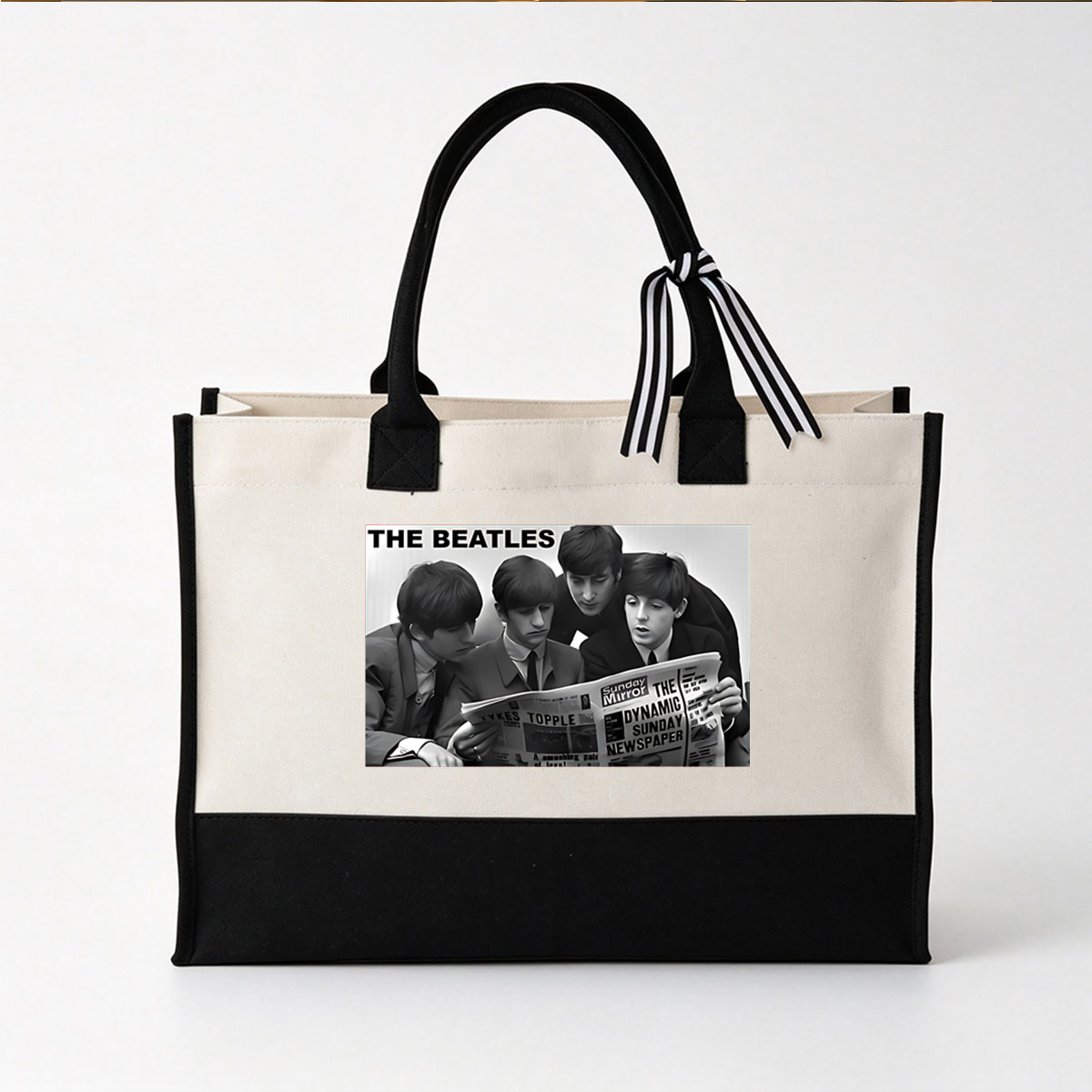 The Beatles Reading Sunday Mirror Newspaper - Canvas patchwork gift tote bag