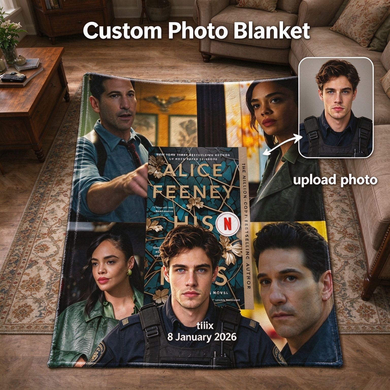 Custom Photo Face Blanket Personalized Flannel Fleece Throw Lightweight Warm Velvet Plush Bed Blanket Cozy Gift for