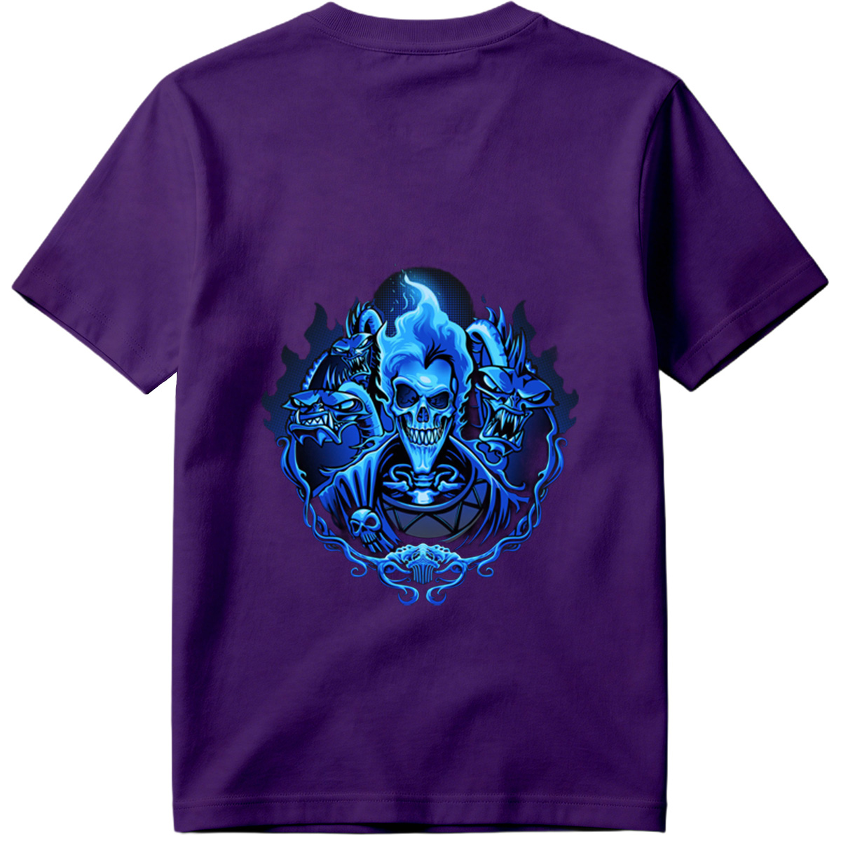 Blue Flame Skull with Demonic Creatures - Tee