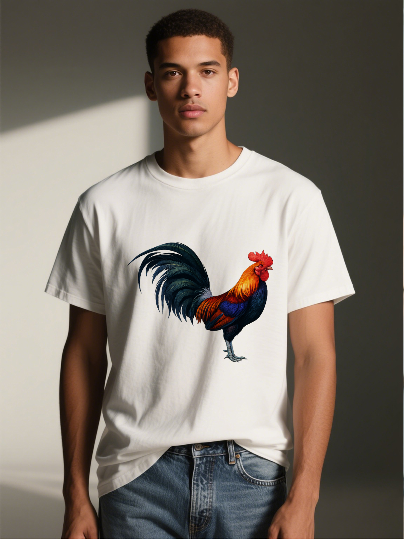 Men's Printed T-Shirt Rooster Design Colorful Bird Graphic Casual Round Neck Summer Lightweight Breathable Short Sleeve T-Shirt for Outdoor Activities and Daily Wear Adults