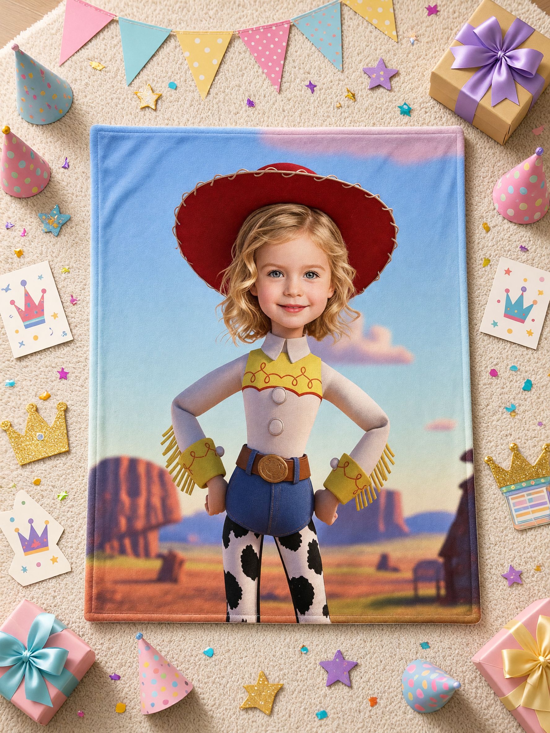 Custom Photo Cowgirl Fleece Blanket, Personalized Face Print Plush Throw for Kids and Family, Ideal Personalized Gift