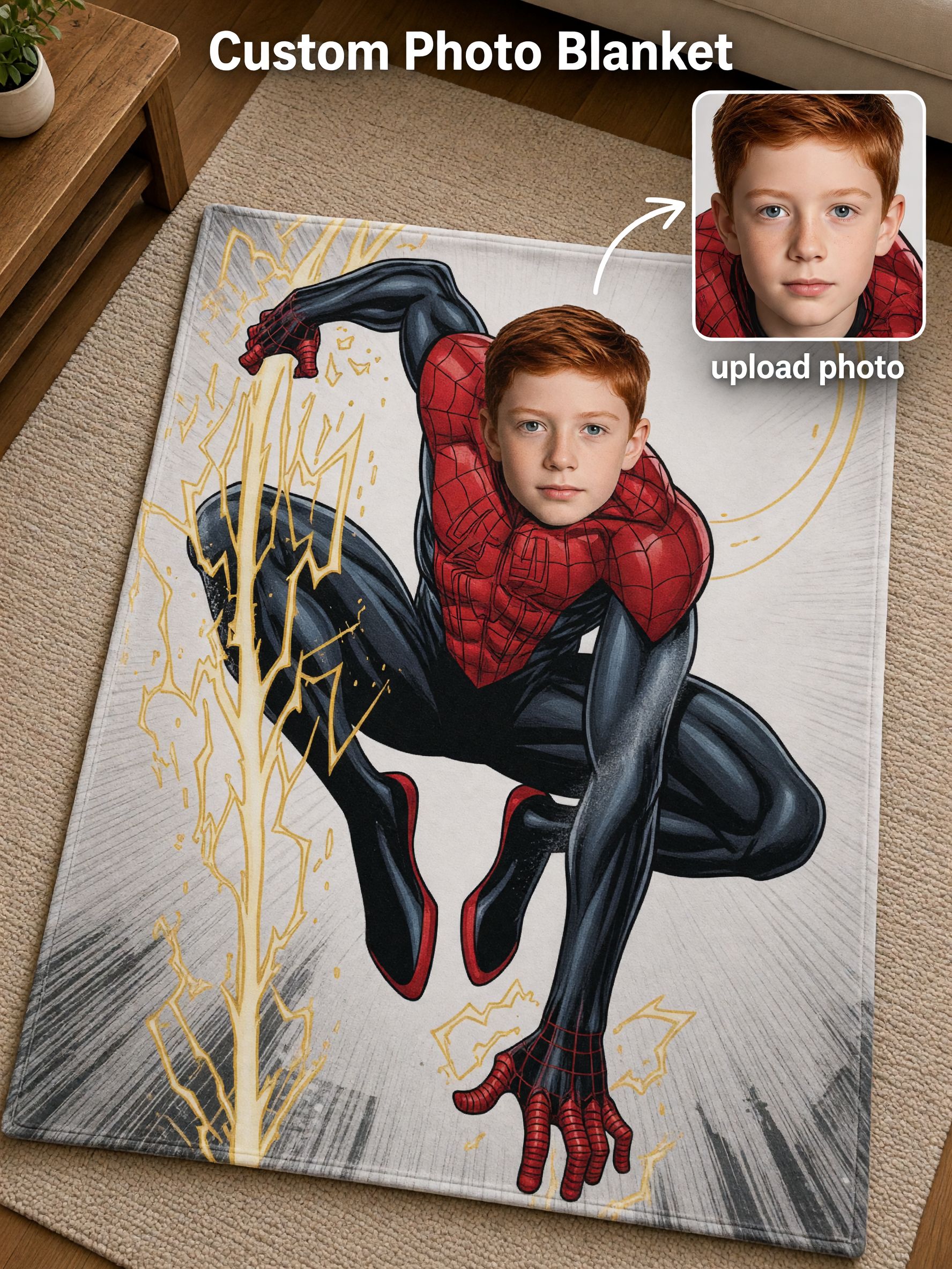 Custom Photo Face Superhero Flannel Blanket, Personalized Soft Plush Comic Throw, Ideal Personalized Gift for Kids
