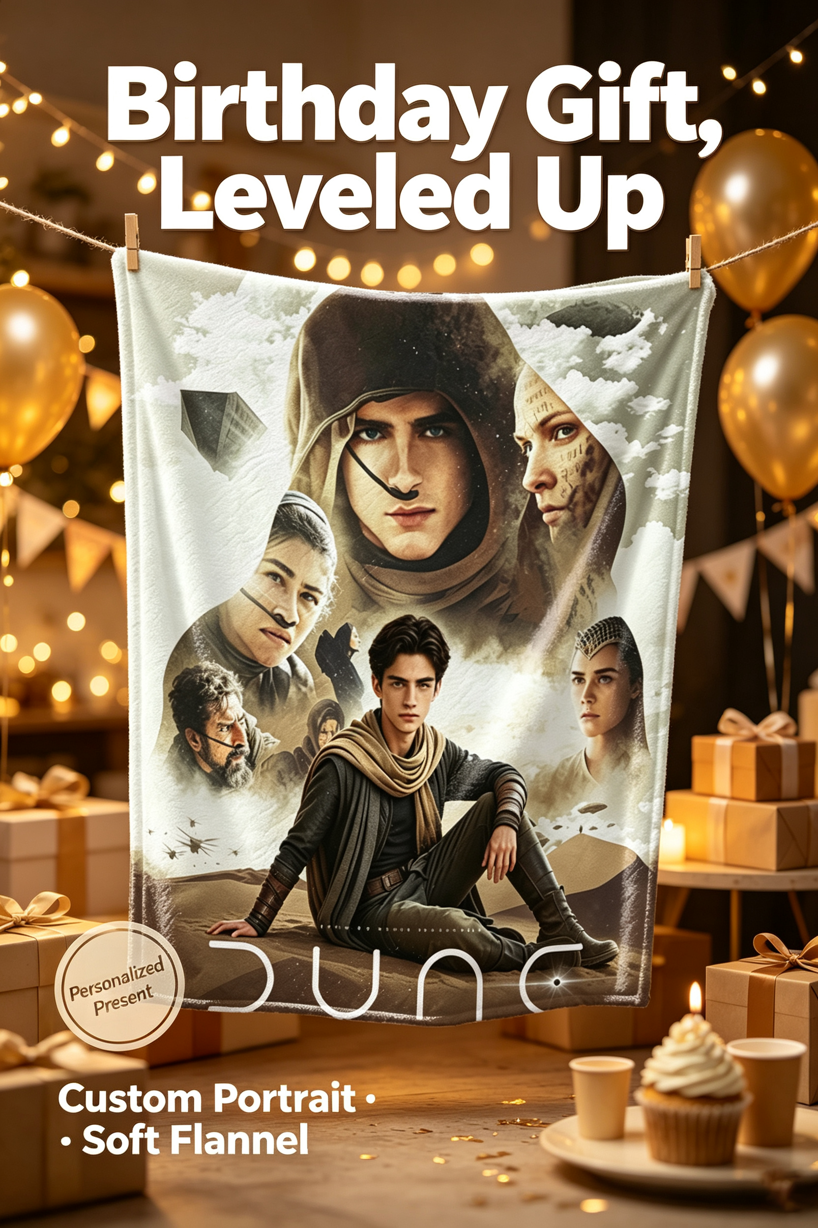 Custom Face Blanket Dune Part Two Flannel Blanket Movie Character Portrait Cozy Throw Blanket for Fans Home Decor Gift or Giveaway